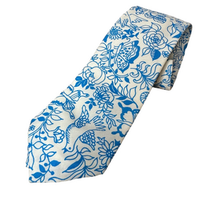 Lilly Pulitzer Blue and White Bird Floral Tie Vintage Palm Beach Men’s